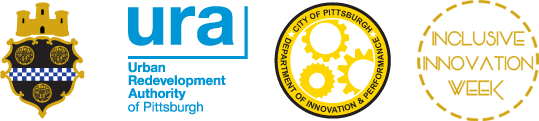 Logos for City of Pittsburgh, Urban Redevelopment Authority, Pittsburgh Department of Innovation and Performance and Inclusive Innovation Week