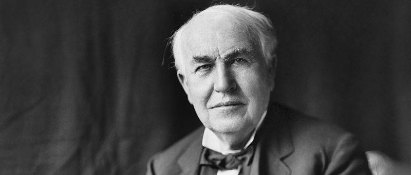 Black and white photo of Thomas Edison - seated