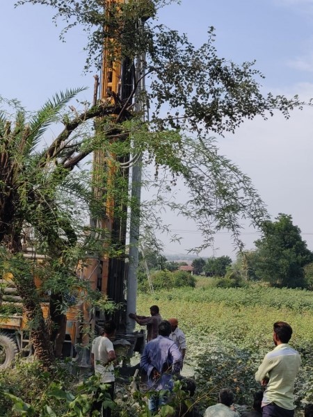 Borewell drill with pipe in Tuvar used to access water