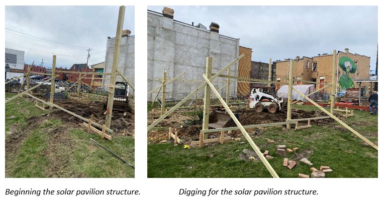 Digging for a wooden solar pavilion structure in Homewood, PA.