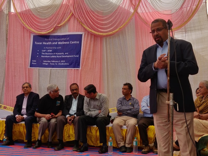 Subi Rajagopalan speaking to group at Opening Event in Tuvar, India